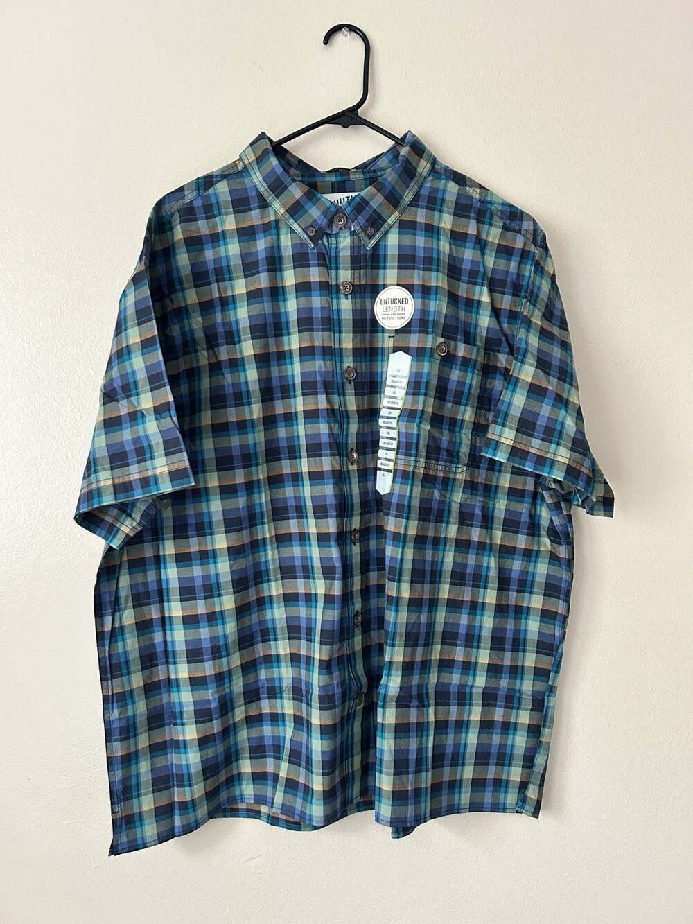Duluth Trading Co Men 2XL Shirt Plaid Short Sleeve Untucked Relaxed Fit NWT